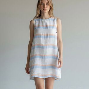 Cynthia Rowley 10 Linen Striped Dress Preppy Boardwalk Casual Chic Classic Artsy